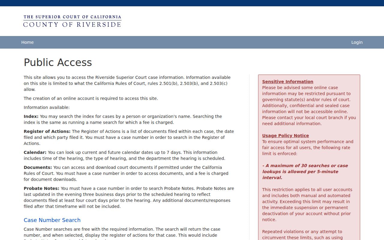 Temecula people search Riverside court Public Access portal
