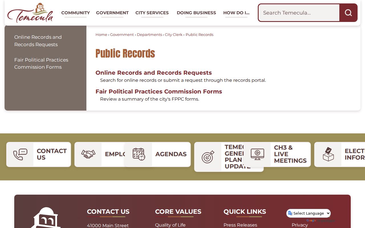 Temecula people search city public records page