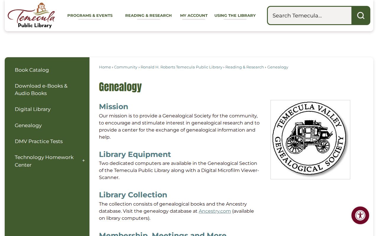 Temecula directory resources in the public library genealogy collection