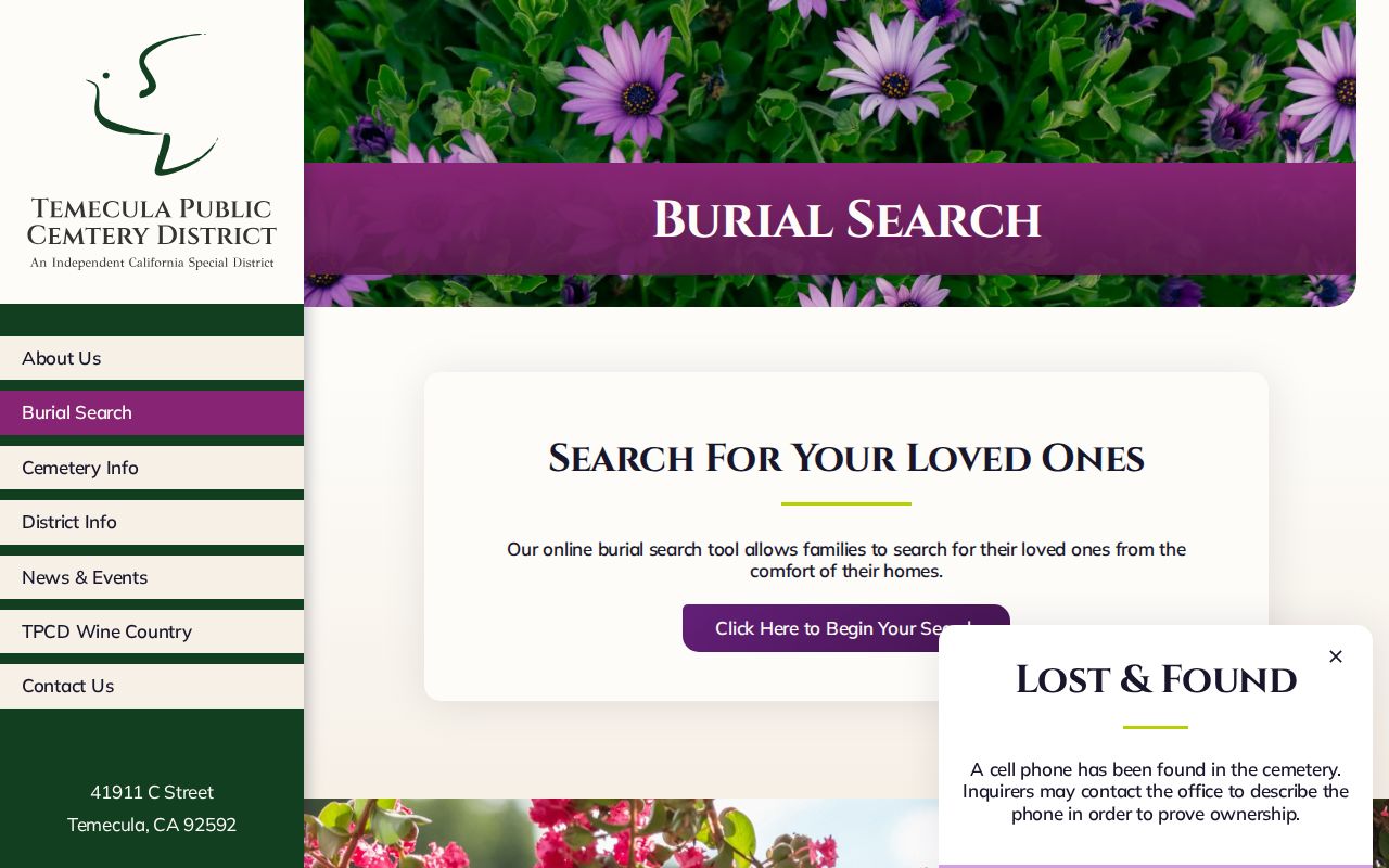 Temecula directory for cemetery burial searches