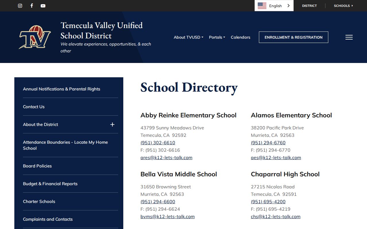 Temecula directory with TVUSD school listings