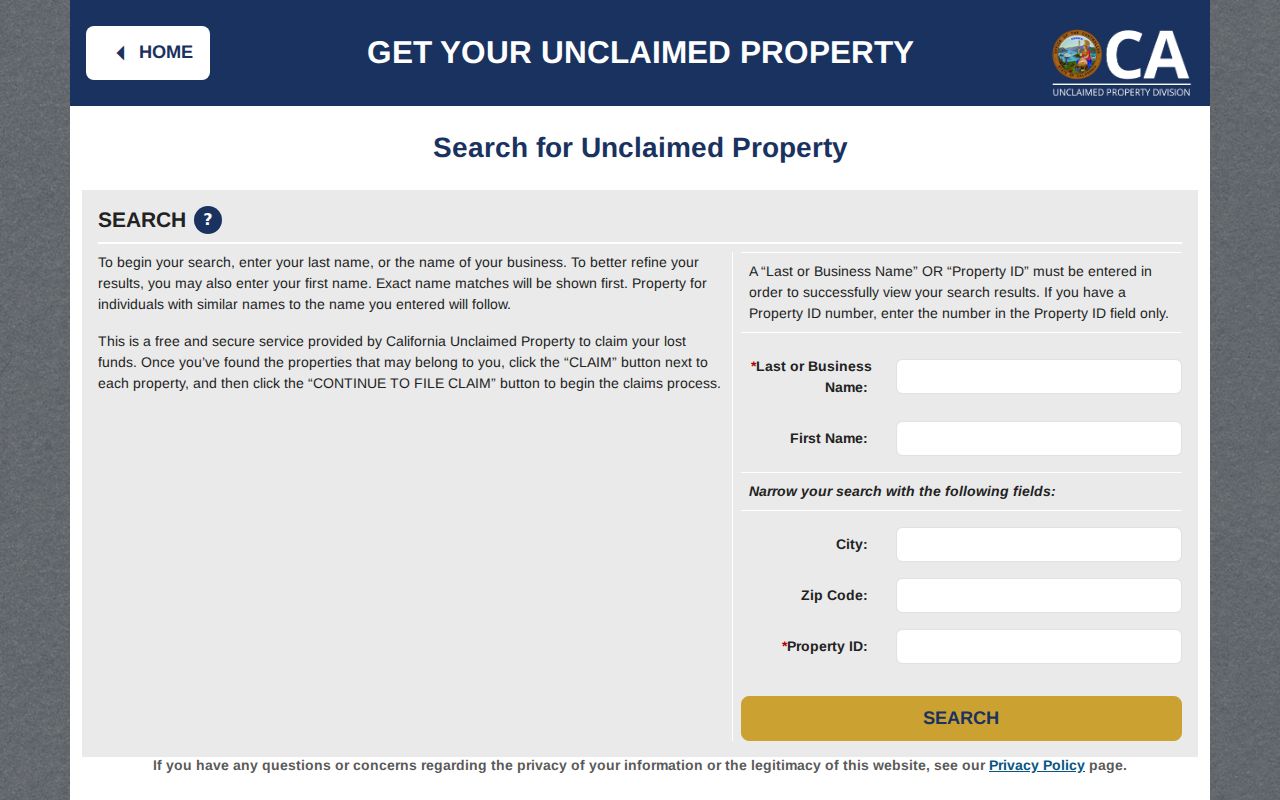 Temecula records name search in California unclaimed property
