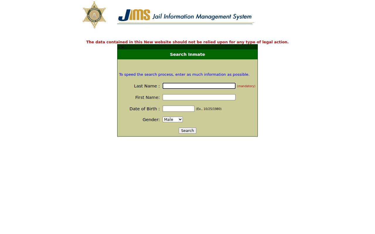 Temecula records lookup in the Riverside County jail system